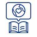 ikona przedstawia książkę oraz kulę ziemską z sercem w środku